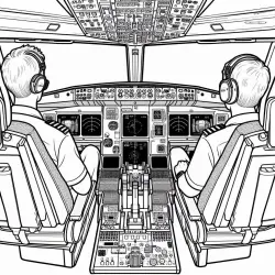 Pohled do kabiny dopravního letadla se dvěma piloty