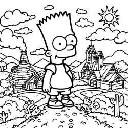 Bart Simpson stojí na kopečku u vesnice