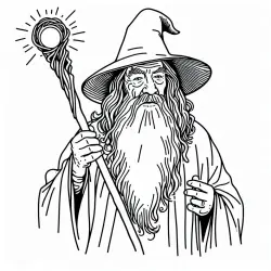 Čaroděj Gandalf z Pána prstenů v plášti a s kouzelnickou hůlkou